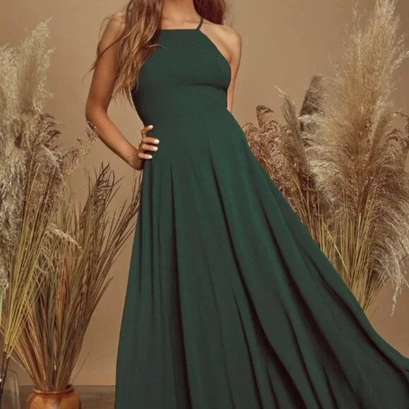 Lulus | Dresses | Lulus Strappy Halter Maxi Dress Emerald Green Xs |  Poshmark
